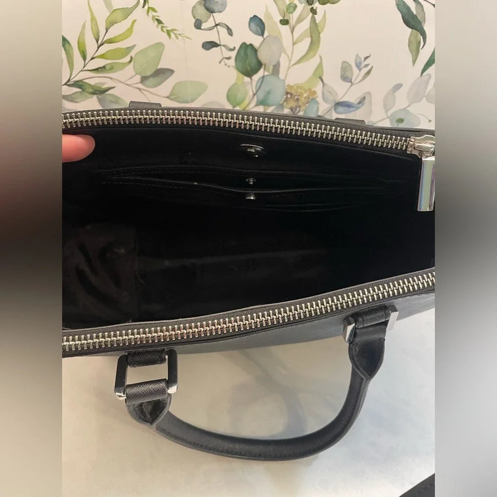 Tory Burch Robinson Floral Tote‎ Shoulder Crossbody Handbag Black Blue Leather